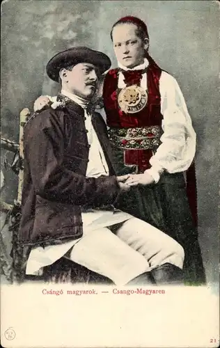 Ak Mann und Frau in ungarischer Tracht, Csango-Magyaren