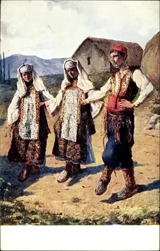 Künstler Ak Meneghello-Dincic, V., Volkstanz Kolo, Kosovo, Dalmatien
