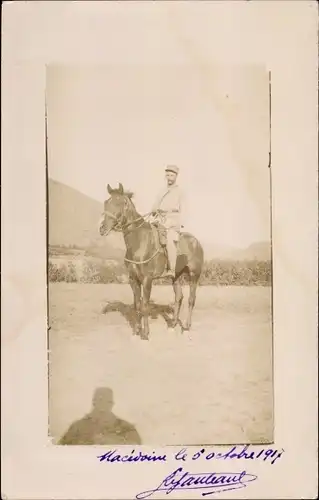 Foto Ak Mazedonien, Französischer Soldat zu Pferde, 1917