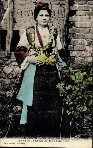 Ak Souvenir d'Orient 1914 a 1918, Jeune Fille Serbe en tenue de Fete