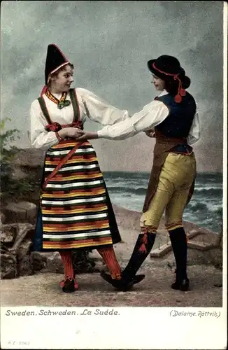Ak Dalarne Rättvik Schweden, Tänzer in Volkstrachten