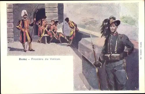 Künstler Ak Roma Rom Lazio, Frontière du Vatican, Schweizer Garde