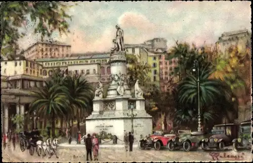 Künstler Ak Genova Genua Liguria, Piazza Acquaverde, Monumento a Cristoforo Colombo