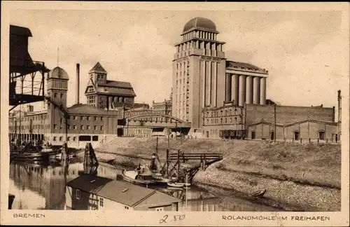 Ak Hansestadt Bremen, Rolandmühle im Freihafen