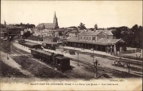 Ak Saint Just in der Chaussée Oise, der Bahnhof, die Kais