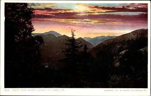 Ak Kalifornien USA, Sonnenuntergang am Mount Lowe