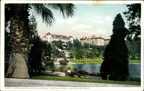 Ak Westlake Park Los Angeles Kalifornien USA, Hotel Leighton und Lakeview