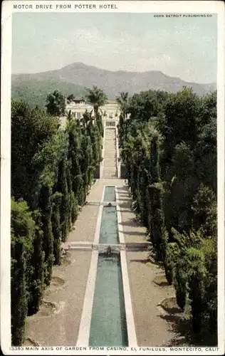 Ak Kalifornien USA, Montecito, main axis of garden from casino, el furiedes