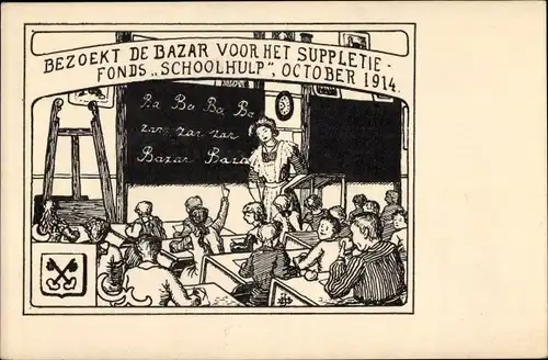 Künstler Ak Bezoekt de bazar voor het suppletie fonds Schoolhulp 1914