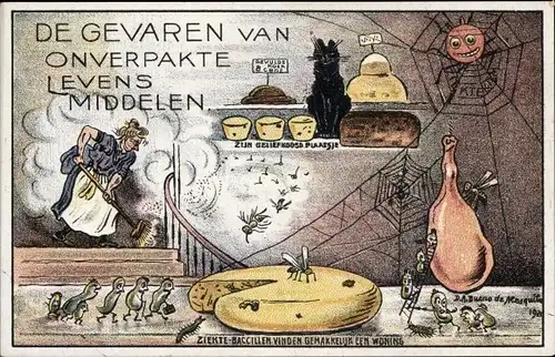 Ak De gevaren van onverpakte levens middelen, Nederlandsche Vereeniging van Huisvrouwen