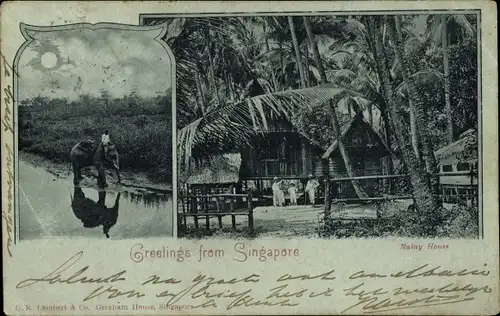 Mondschein Ak Singapur, Elefant, Malay House