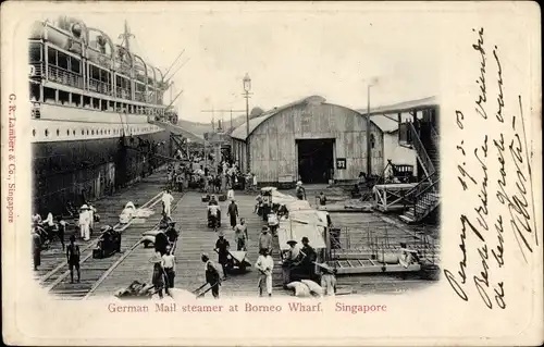 Mondschein Ak Singapur, Deutscher Postdampfer, Borneo Wharf