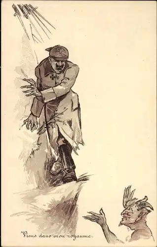 Künstler Ak Karikatur, Kaiser Wilhelm II., Teufel