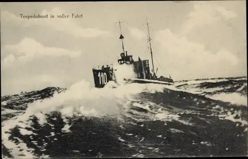 Ak Deutsches Kriegsschiff, Torpedoboot Nr. 110 in voller Fahrt, Kaiserliche Marine