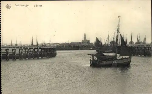 Ak Zeebrugge Westflandern, L&#39;Eglise, Segelboot