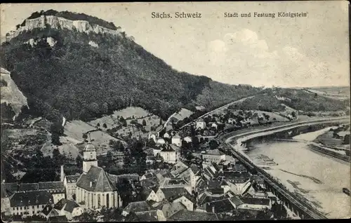 Ak Königstein an der Elbe Sächsische Schweiz, Festung Königstein, Panorama