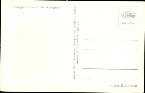 Ak Königstein an der Elbe Sächsische Schweiz, Teilansicht mit Fels Königstein