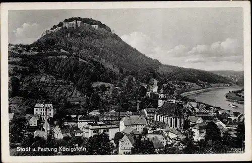 Ak Königstein an der Elbe Sächsische Schweiz, Blick zur Festung, Panorama