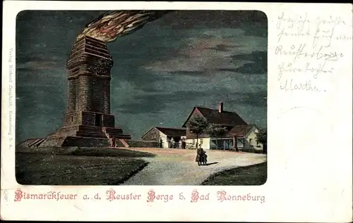 Ak Ronneburg in Thüringen, Altenburger Bismarcksäule auf dem Reuster Berge, Bismarckfeuer