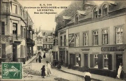 Ak Le Portel Pas de Calais, Rue de l'Aqueduc, Geschäfte