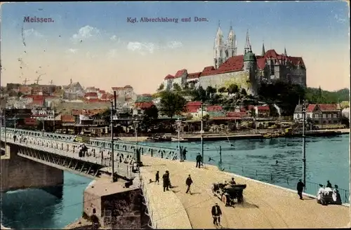 Ak Meißen an der Elbe, Kgl. Albrechtsburg und Dom, Brücke