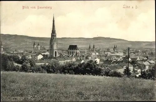 Ak Linz an der Donau Oberösterreich, Blick vom Bauernberg