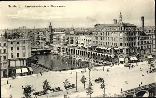 Ak Hamburg, Reesendammbrücke u. Alsterarkaden