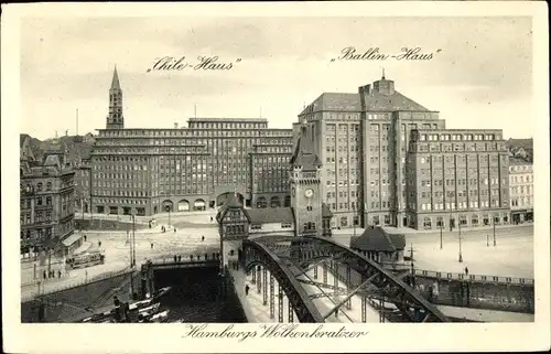 Ak Hamburg, Chilehaus, Ballinhaus, Brücke