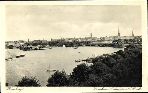 Ak Hamburg Mitte Altstadt, Lombardsbrücke mit Stadt