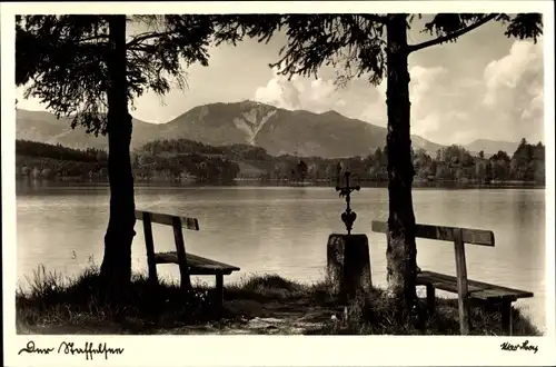 Ak Murnau am Staffelsee, Blick auf den See, Sitzbänke