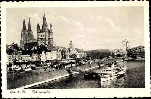 Ak Köln am Rhein, Rheinansicht, Dom, Schiff, Brücke