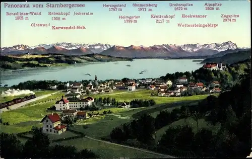 Ak Eschenlohe in Oberbayern, Krottenkopf, Panorama vom Starnbergersee, Benedikten-Wand, Alpspitze