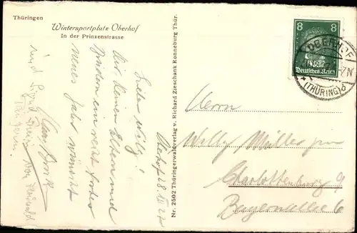 Ak Oberhof im Thüringer Wald, Prinzenstraße, Skifahrer