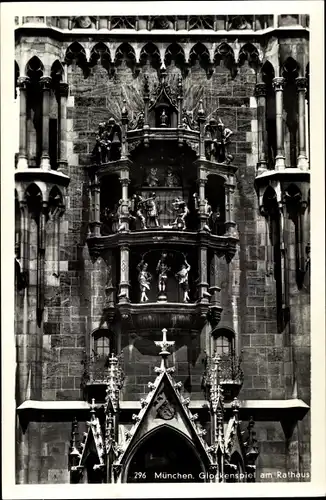 Ak München Bayern, Glockenspiel am Rathaus