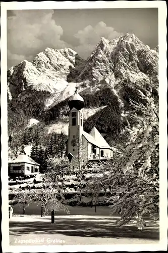 Ak Grainau in Oberbayern, Kirche, Winter, Teilansicht