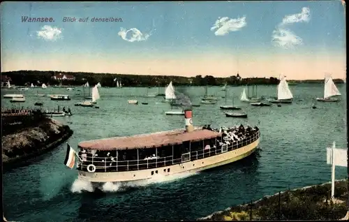 Ak Berlin Wannsee Zehlendorf, Blick auf den Wannsee, Dampfer