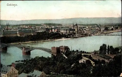 Ak Koblenz am Rhein, Panorama vom Ort, Brücke