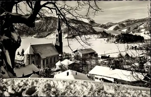 Ak Schliersee in Oberbayern, Blick vom Weinberg aus, Winter