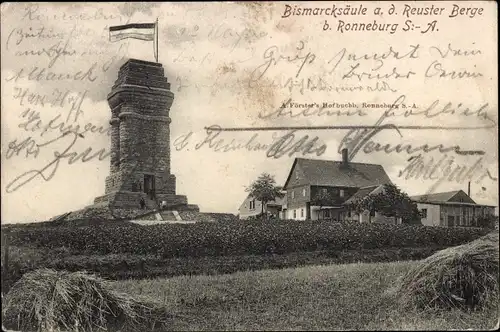Ak Reust Rückersdorf in Thüringen, Reuster Berg, Bismarcksäule