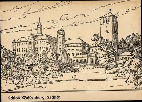 Künstler Ak Altstadt Waldenburg in Sachsen, Schloss