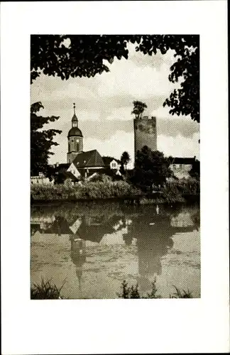 Ak Triptis in Thüringen, Durchblick zum Ort, Kirche, Turm, Stadtteich