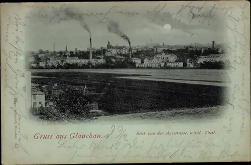 Mondschein Ak Glauchau in Sachsen, Blick von der Auestraße, nördl. Teil