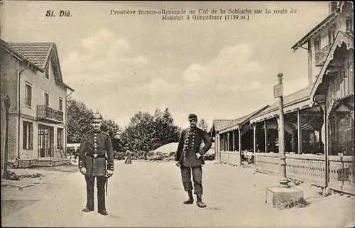 Ak Gérardmer Lothringen Vosges, Col de la Schlucht, Deutsch-französische Grenze