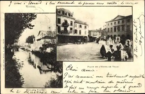 Ak Vittel Lothringen Vosges, Place de l'Hotel de Ville, Vue des Ponts