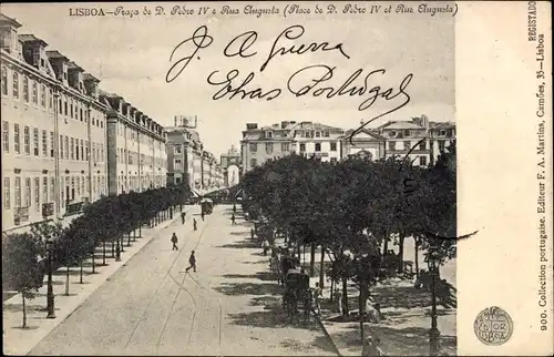 Ak Lisboa Lissabon Portugal, Praca de D. Pedro IV, Rua Augusta