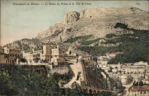 Postkarte Monaco, Fürstenpalast und der Hundekopf