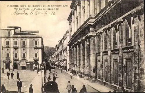 Ak Messina Sizilien, Prima del disastro del 28 dicembre 1908, Via Garibaldi e Piazza del Municipio