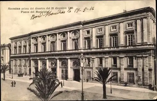 Ak Messina Sicilia Sizilien, Prima del disastro del 28 dicembre 1908, Piazza del Municipio