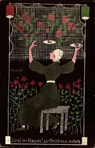 Künstler Ak Kreidolf, Ernst, Ehret die Frauen, sie flechten und weben