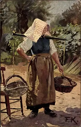 Künstler Ak Kallmorgen, Friedrich, Frau mit Schultertrage